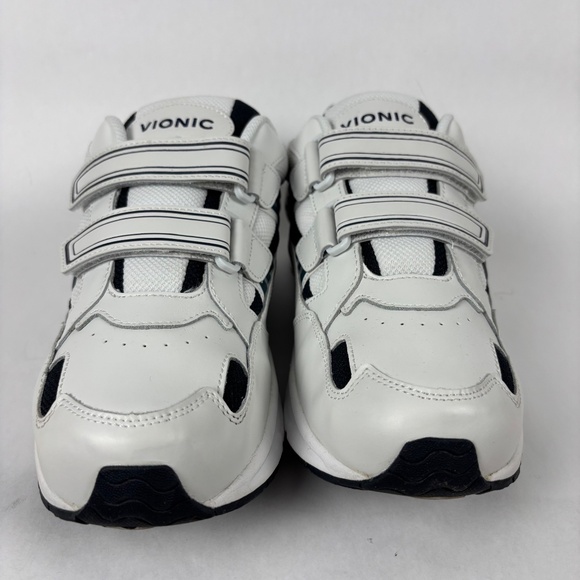Vionic, Men’s Leather Walking Shoes/Sneakers, White Blue, Size 12W Velcro Straps - Picture 2 of 9